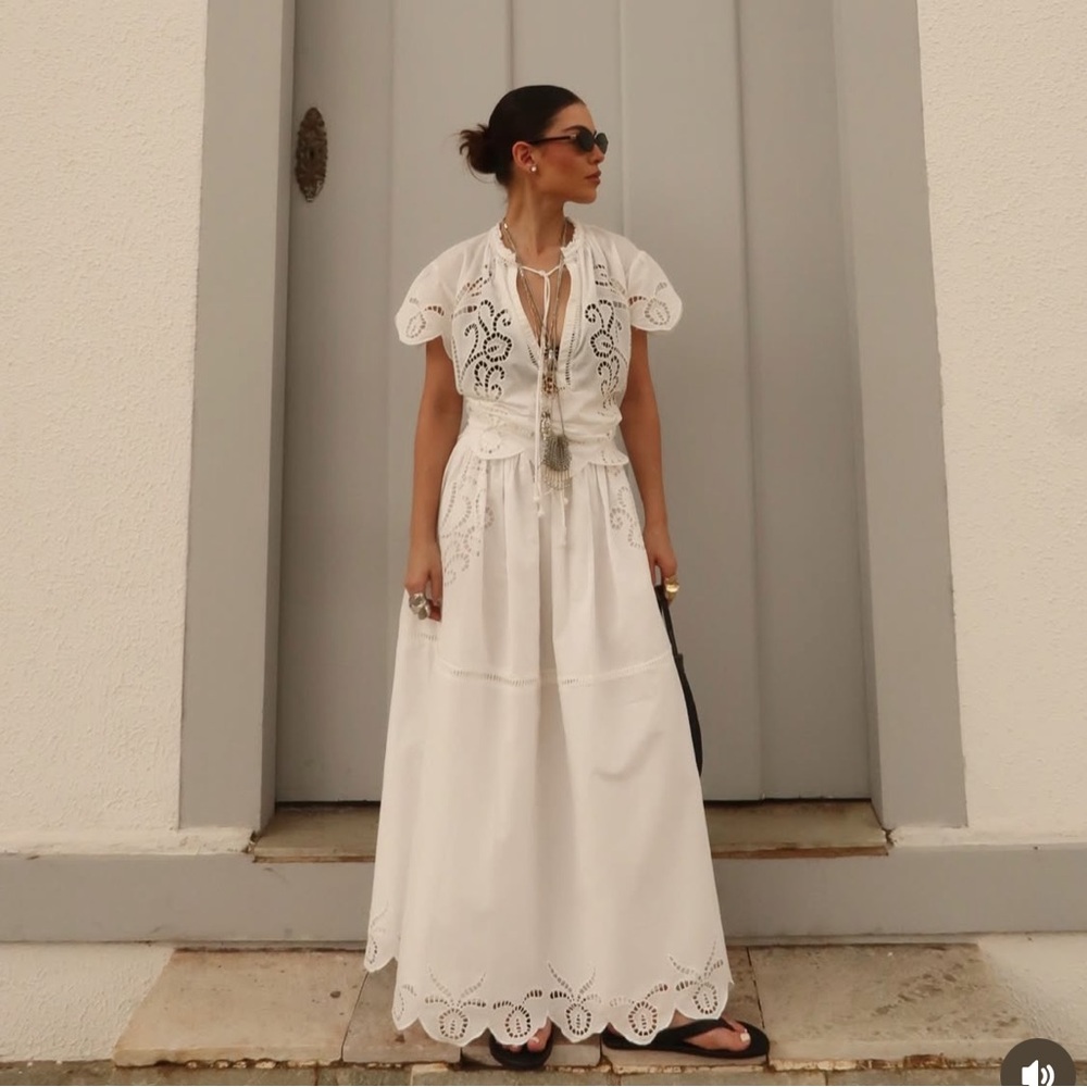 Zara two piece co-ord set cotton top and skirt embroiderered white  - size small
